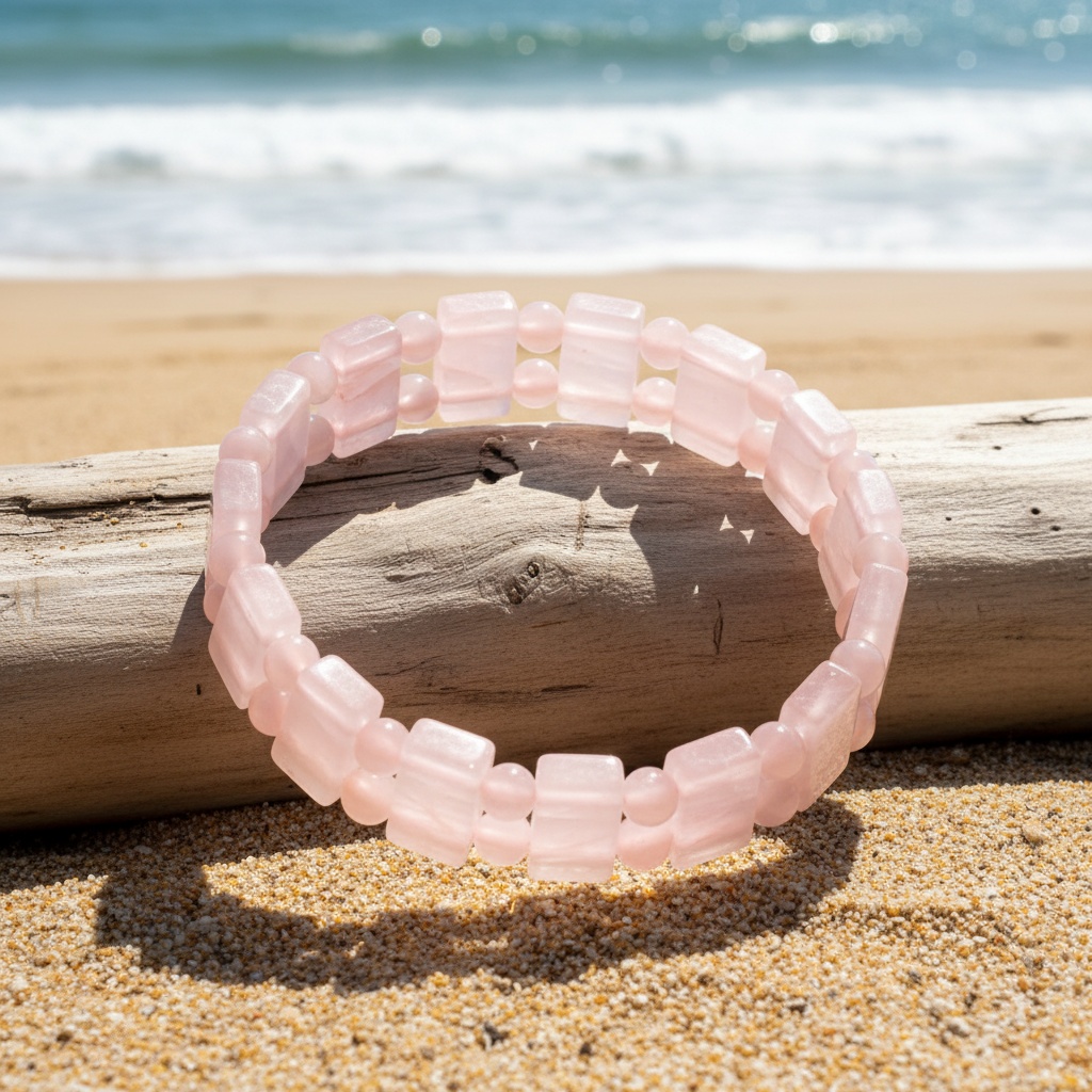 Bohemian Rose Quartz Women's Elastic Bracelet, Casual Gift